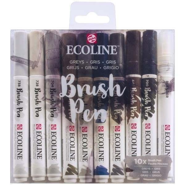 Ecoline Brush Pen Grey Colours - Set of 10 - Art & Office