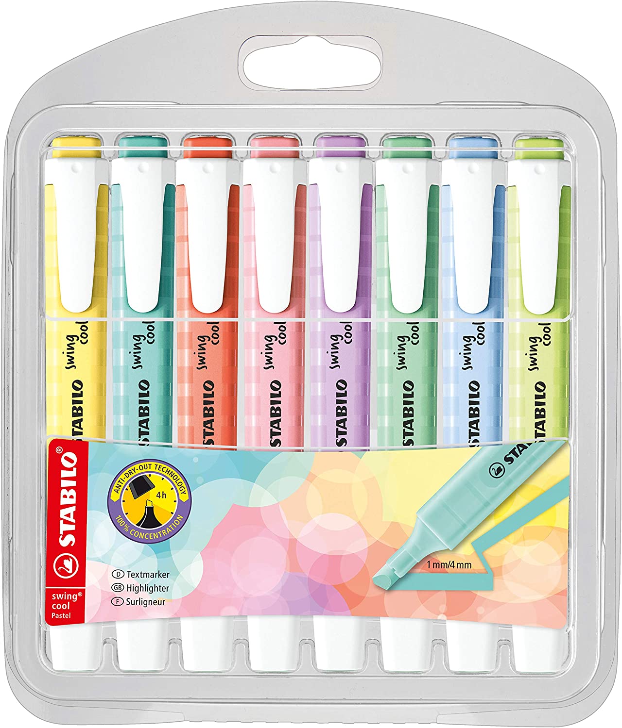 STABILO swing cool Pastel Highlighters - Pack of 8 Assorted Colours