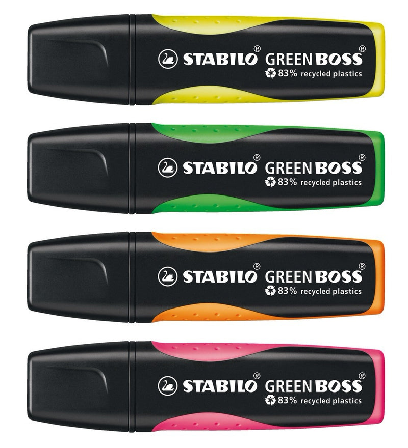 GREEN BOSS Highlighters - Pack of 4 - Green, Pink, Orange, Yellow