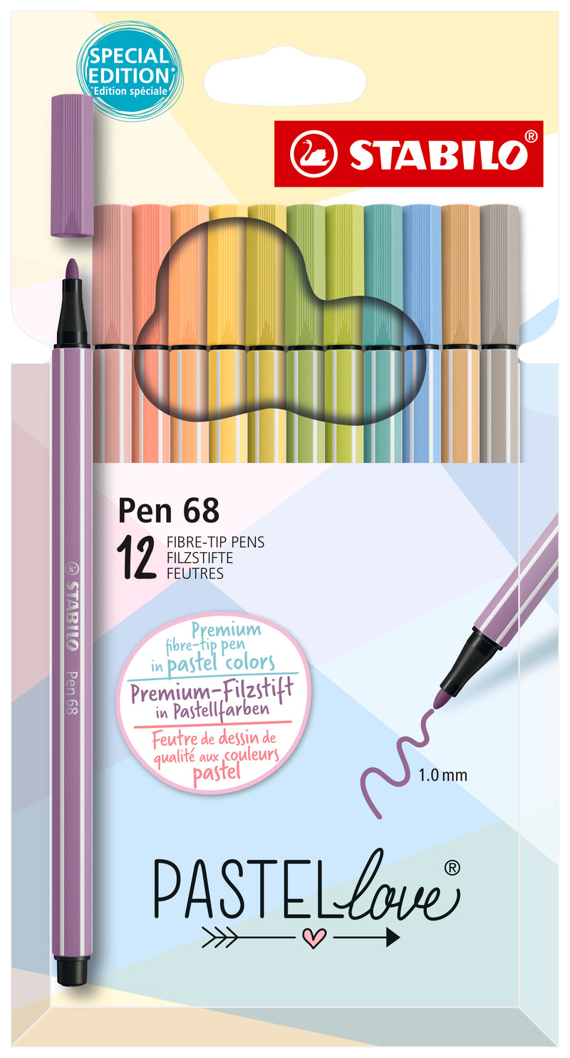 STABILO Pen 68 Pastellove pack of 12 assorted colours