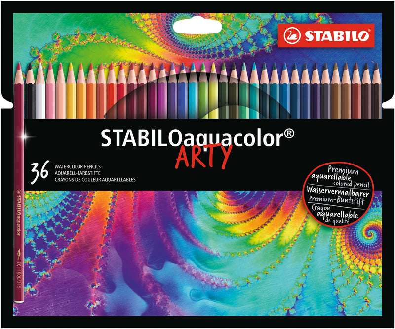 STABILO Aquacolor Watercolour Pencils ARTY - Tin of 36 Assorted Colours