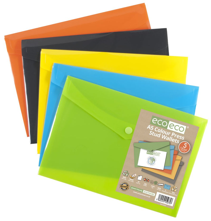 Colour Press Stud Wallets - Pack of 5