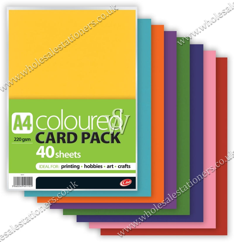 A4 Coloured 220gsm Card - Pack of 40