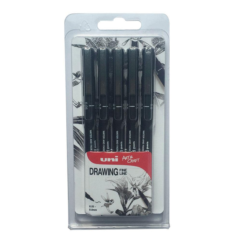 UNIpin Drawing Pen - Black - 5 Piece Set