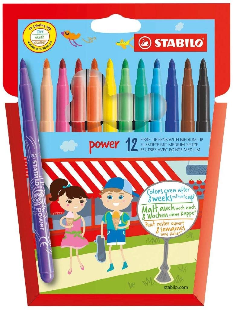 STABILO power fibre-tips - Pack of 12 - Assorted Colours