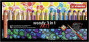 STABILO Woody 3 in 1 ARTY - Pack of 18 - Assorted Colours with Sharpener and Paint Brush