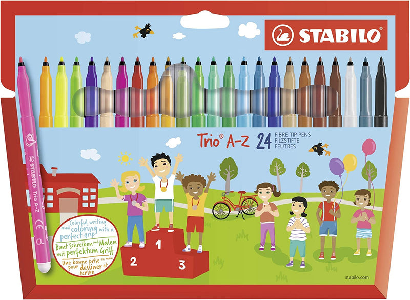 Trio A-Z Fibre Pens - Pack of 24 - Assorted Colours including 4 Neon Colours