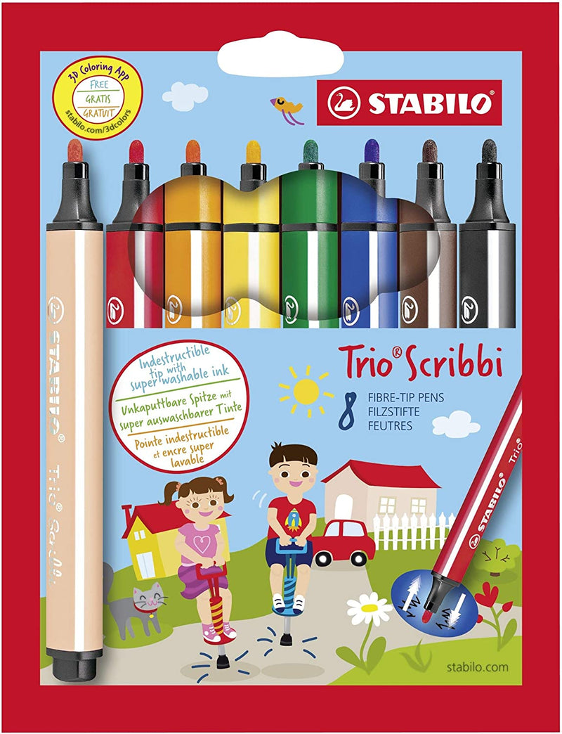 Trio Scribbi fibre-tips - Pack of 8 - Assorted Colours