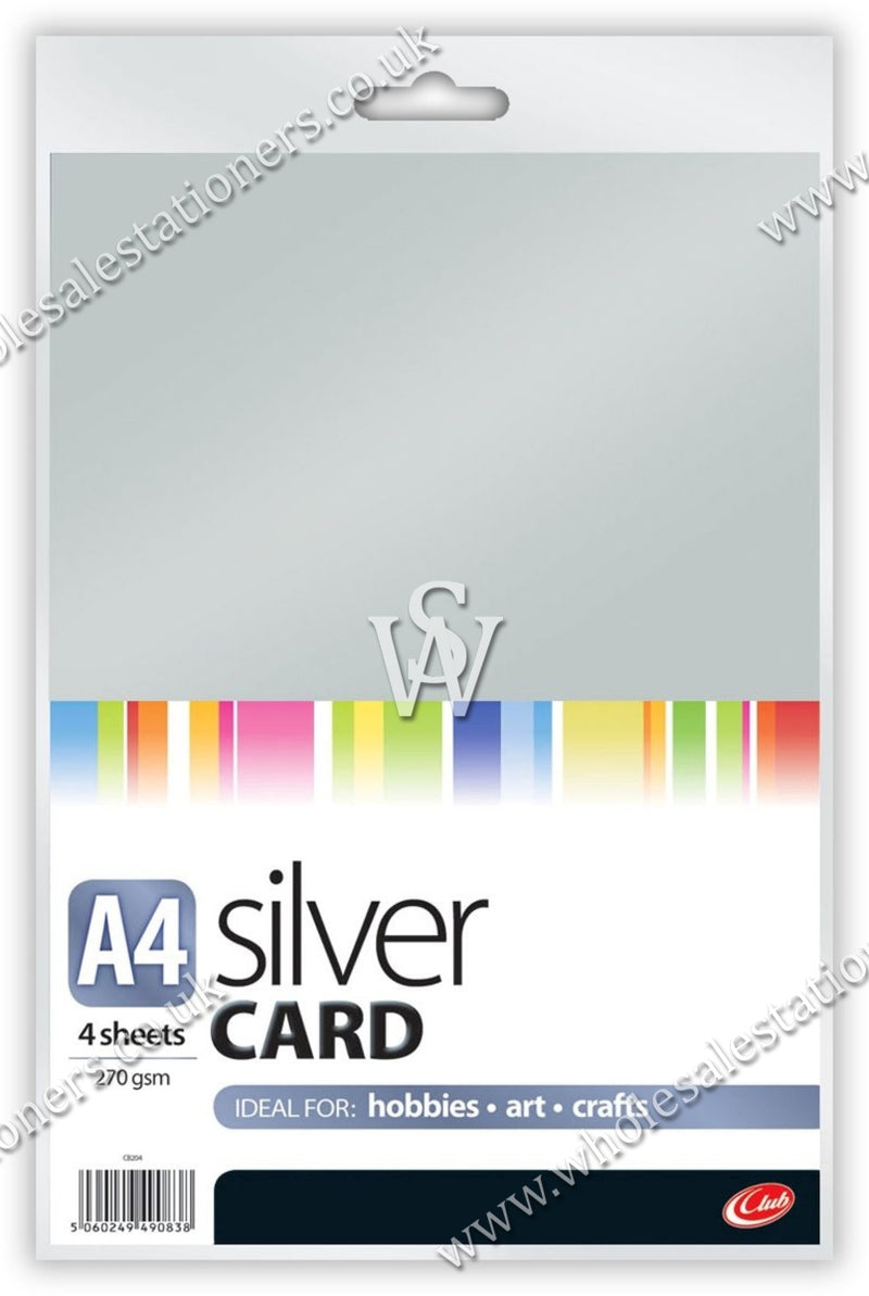 A4 Silver 270gsm Card - Pack of 4