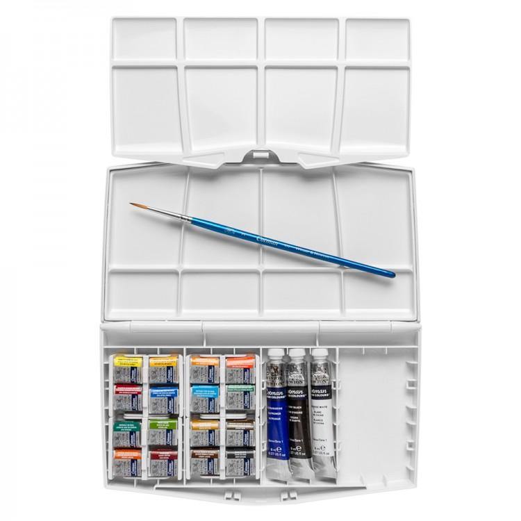 Winsor & Newton Cotman Watercolour Painting Plus Set (16 Half Pans + 3 Tubes) - Art & Office