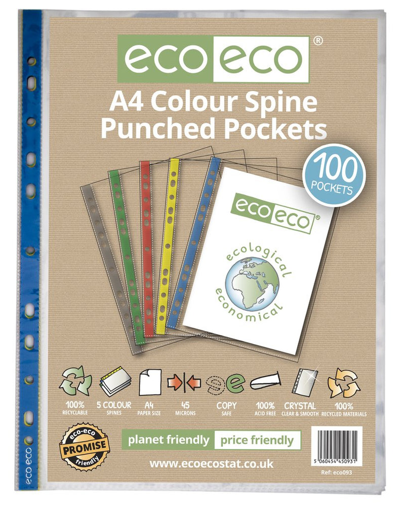 A4 Colour Spine Multi Punched Pockets - 100 Pockets